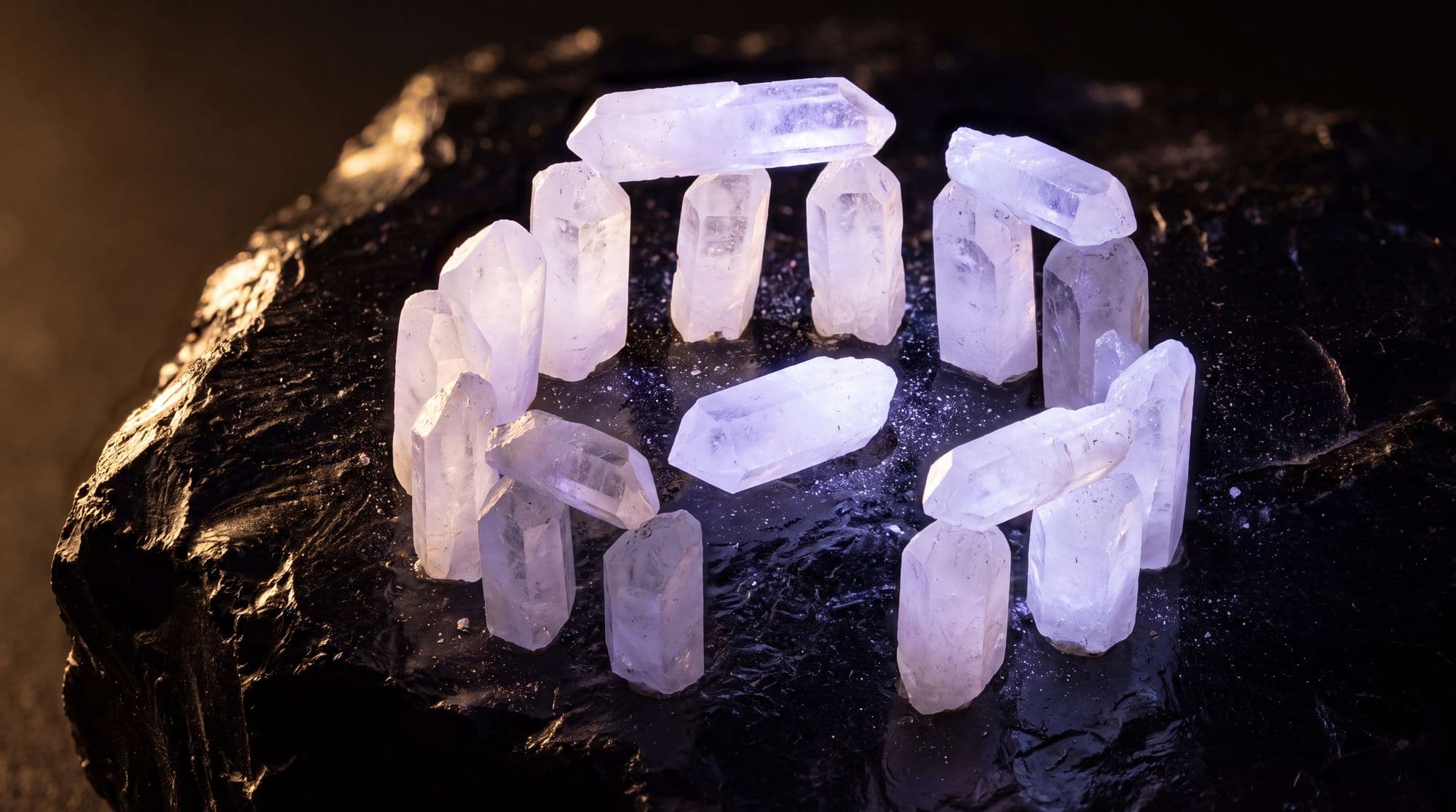 Magnesium crystal shards under a violet glow